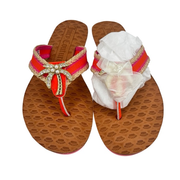 Juicy Couture Fay Thong Sandals Maderin Pop Palm Tree Rhinestones Sz. 7 NWT - Picture 4 of 10